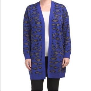 SPLENDID Cobalt Blue Leopard Print Open Long Cardigan M